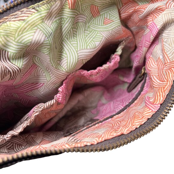 The Sak Striped Patchwork Leather Crossbody Bag Adjustable Strap Red Pink Teal - Picture 9 of 16